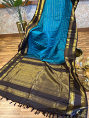 Peacock Blue and Brown Pure Kanchi Pattu