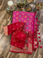 Pink and Red  Banrasi Exquisite Georgette