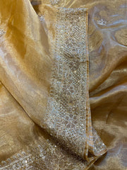 Golden Tissue Handloom Handworked Organza Saree