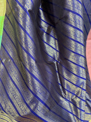 Deep Blue and Multicolored Border Pure Kanchi Silk