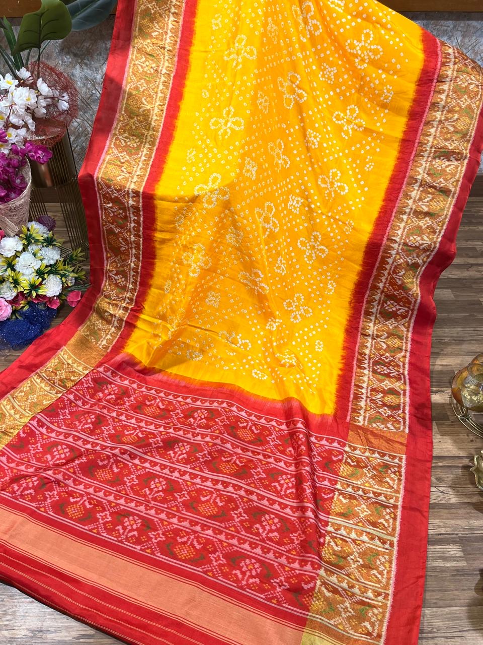 Bright and Beautiful Designer Hand Bandhini on Ikat