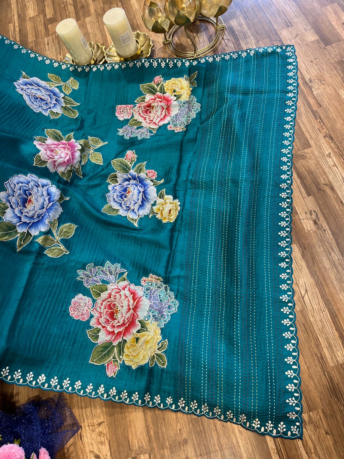 Peacock Blue Shade Pure Tussar Saree