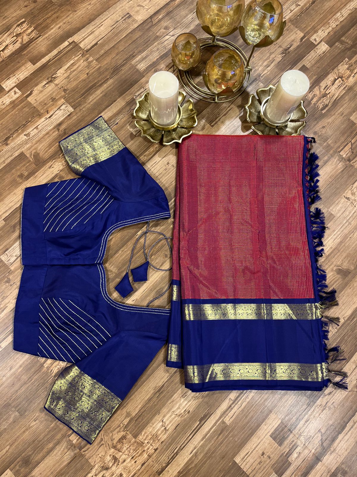 Red and Blue Space Border kanchi Pattu