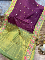 Magenta and Sage Green Pure Kanchi Silk