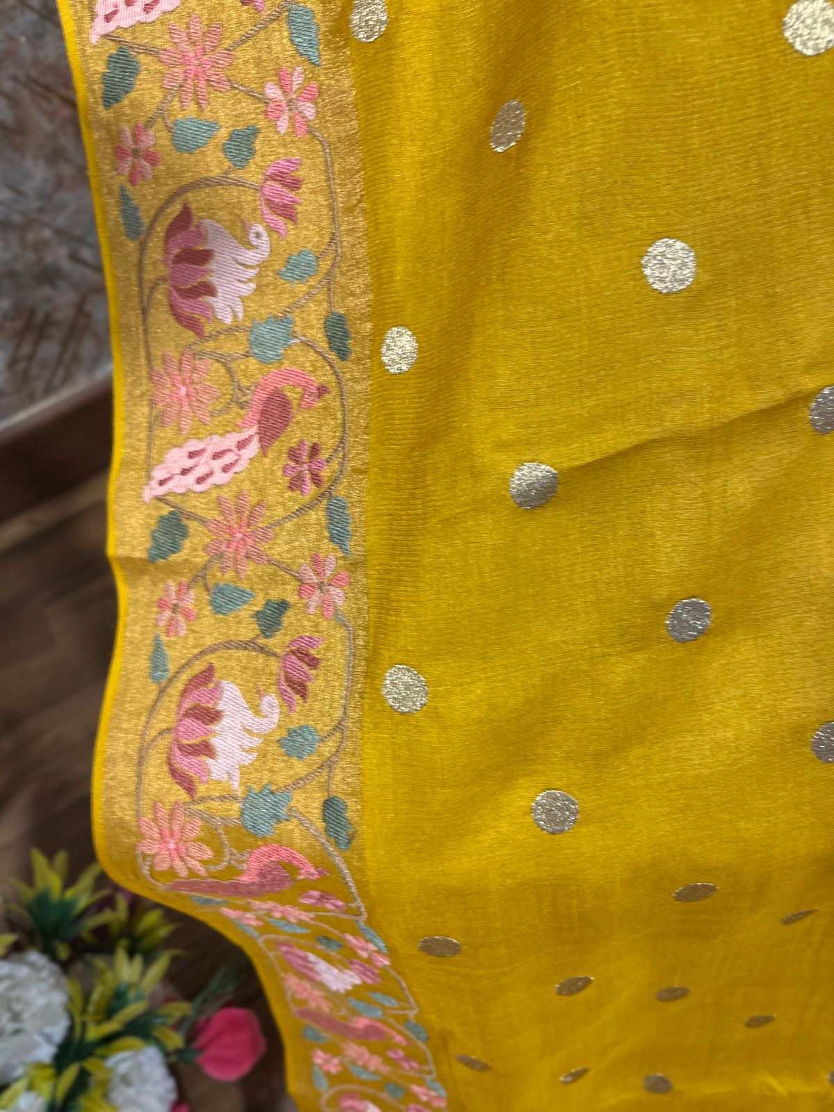 Mustard Yellow Shade Pure Tussar Saree