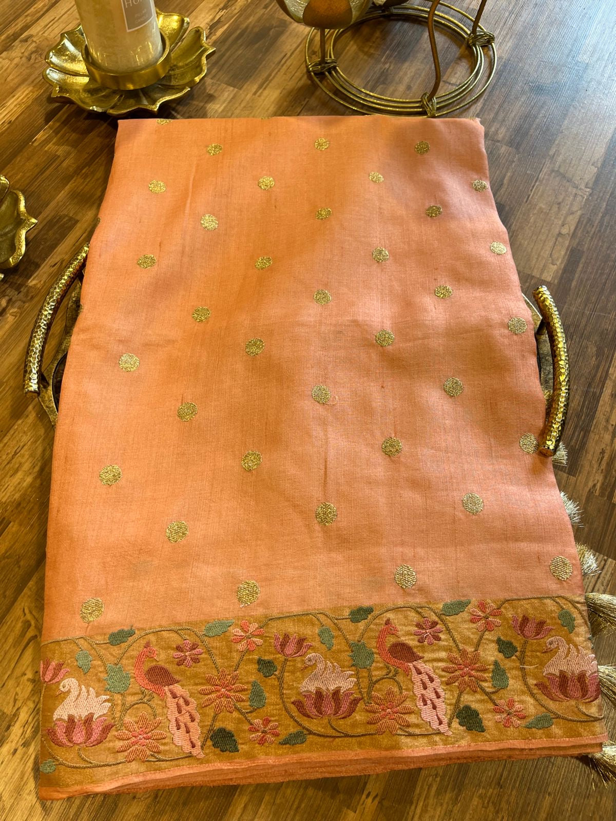 Peach Shade Pure Tussar Saree