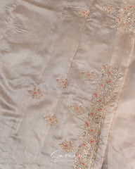 Beige Pure tissue Organza With Handworked Borders Comes With Running Blouses with Handwork Design !!