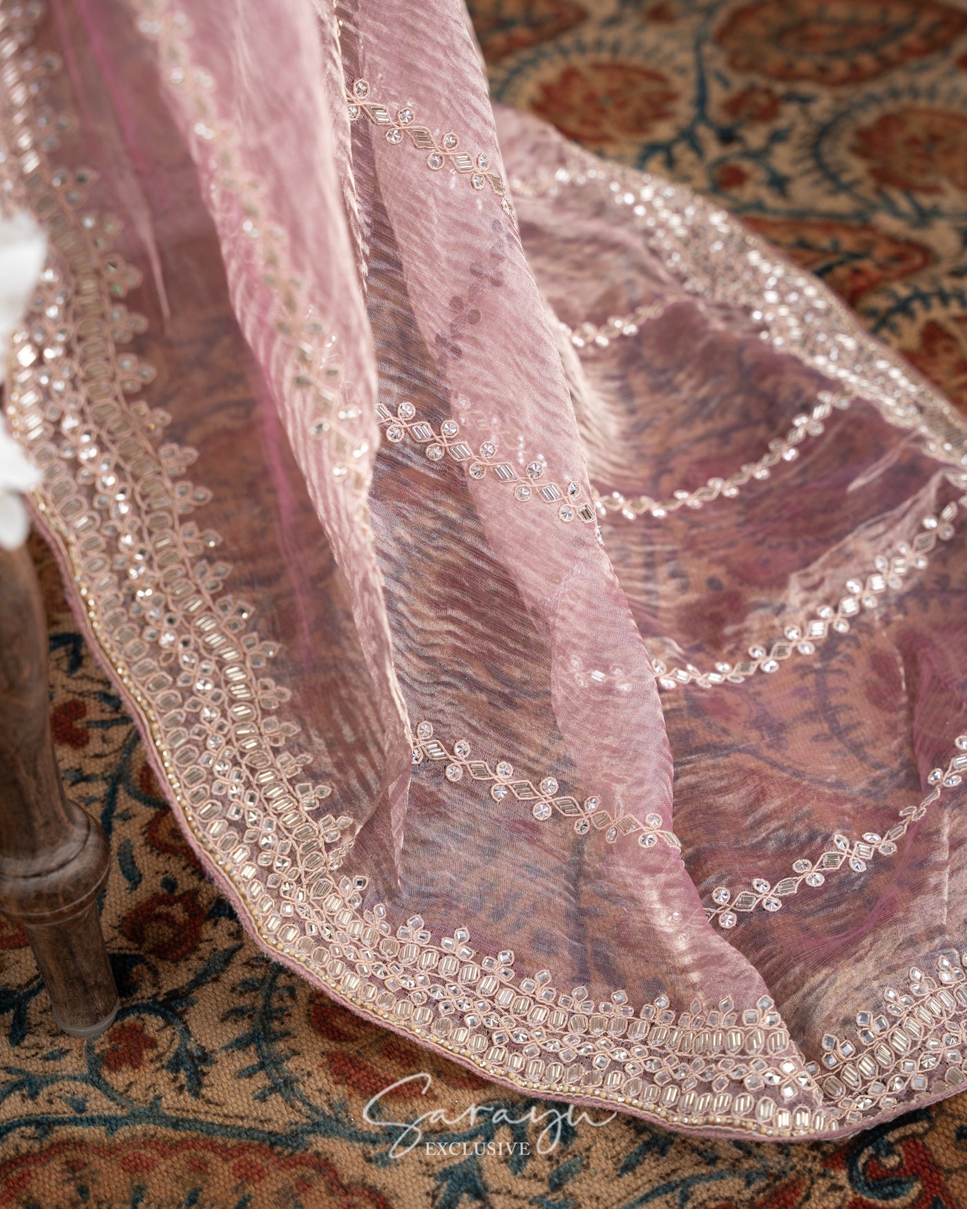 Pink Pure tissue Organza With Handworked Borders Comes With Running Blouses with Handwork Design !!