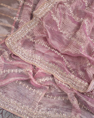 Pink Pure tissue Organza With Handworked Borders Comes With Running Blouses with Handwork Design !!