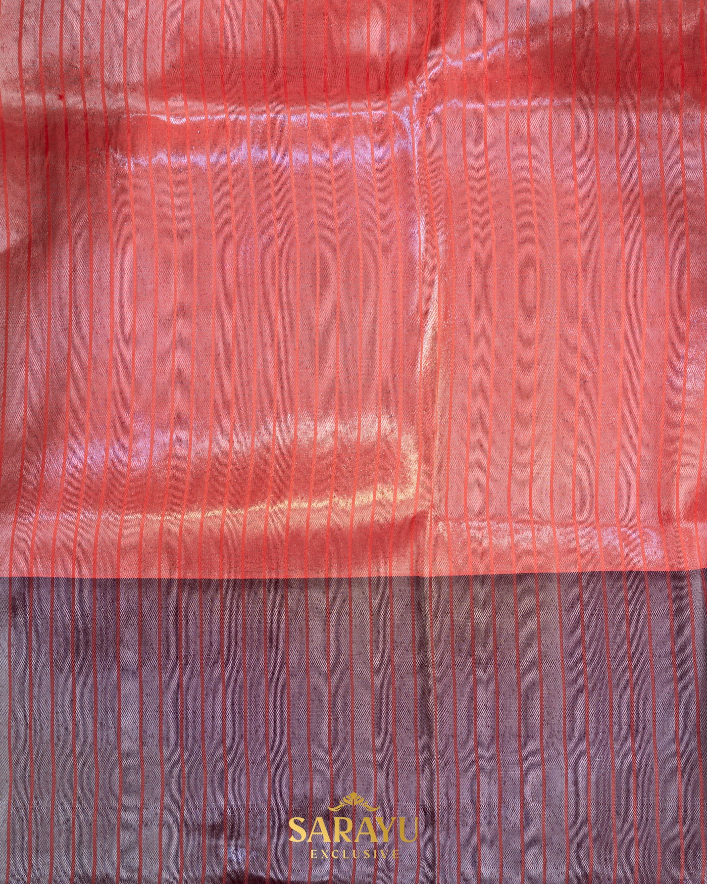 Peach Vertical Zari Lines Tissue Triple Muniya Paithani