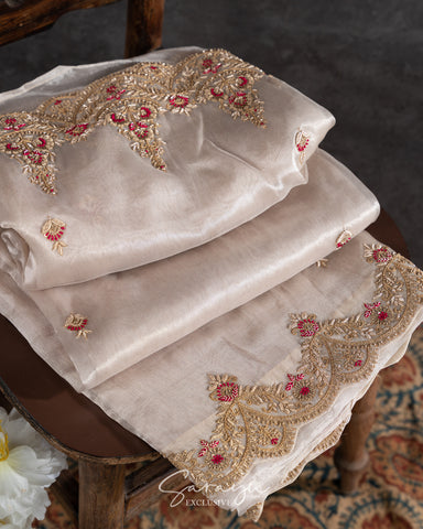 Off white Pure Organza Silk Saree