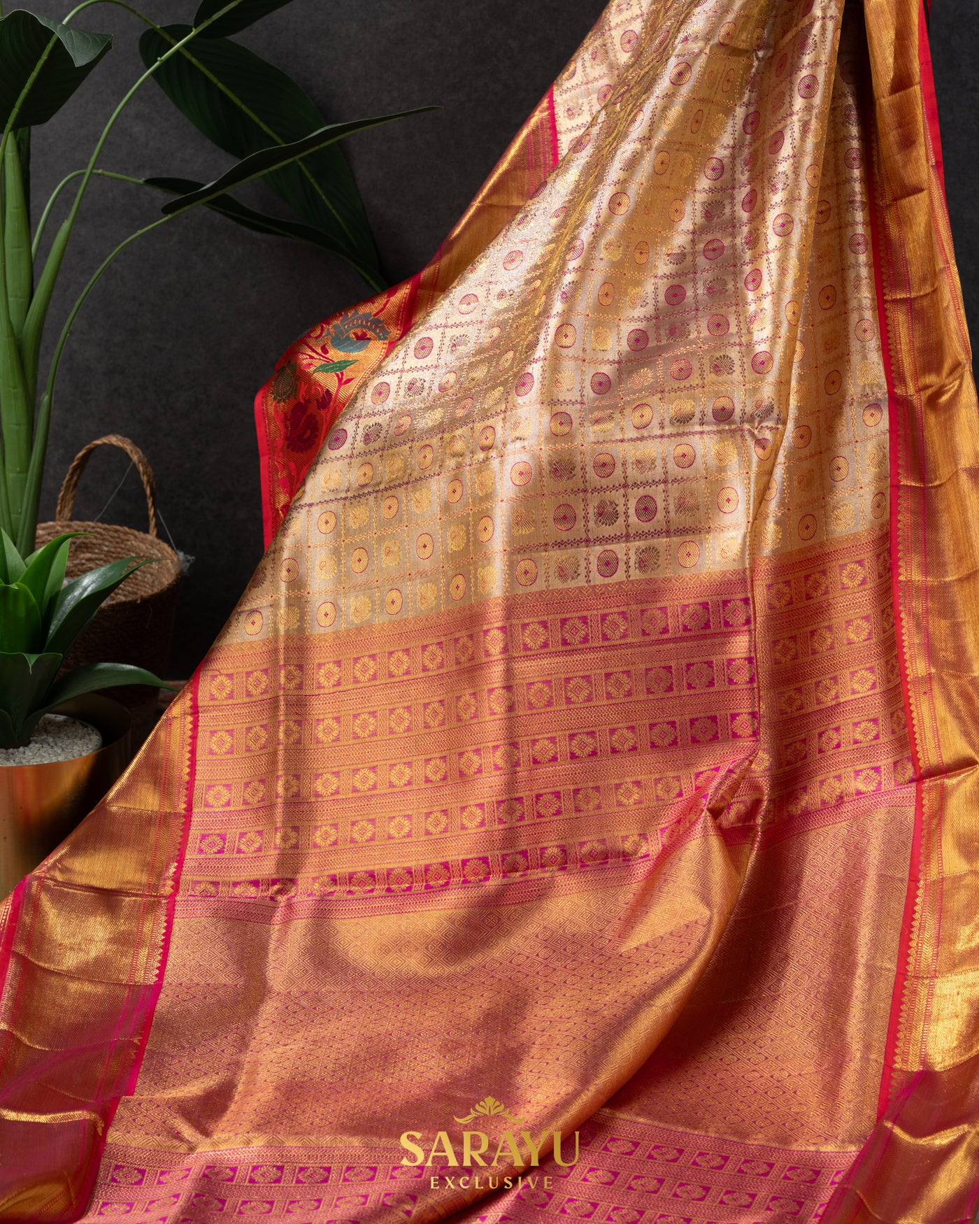 Sandlewood and Red CombinationExclusive Pure Kanchi Silk
