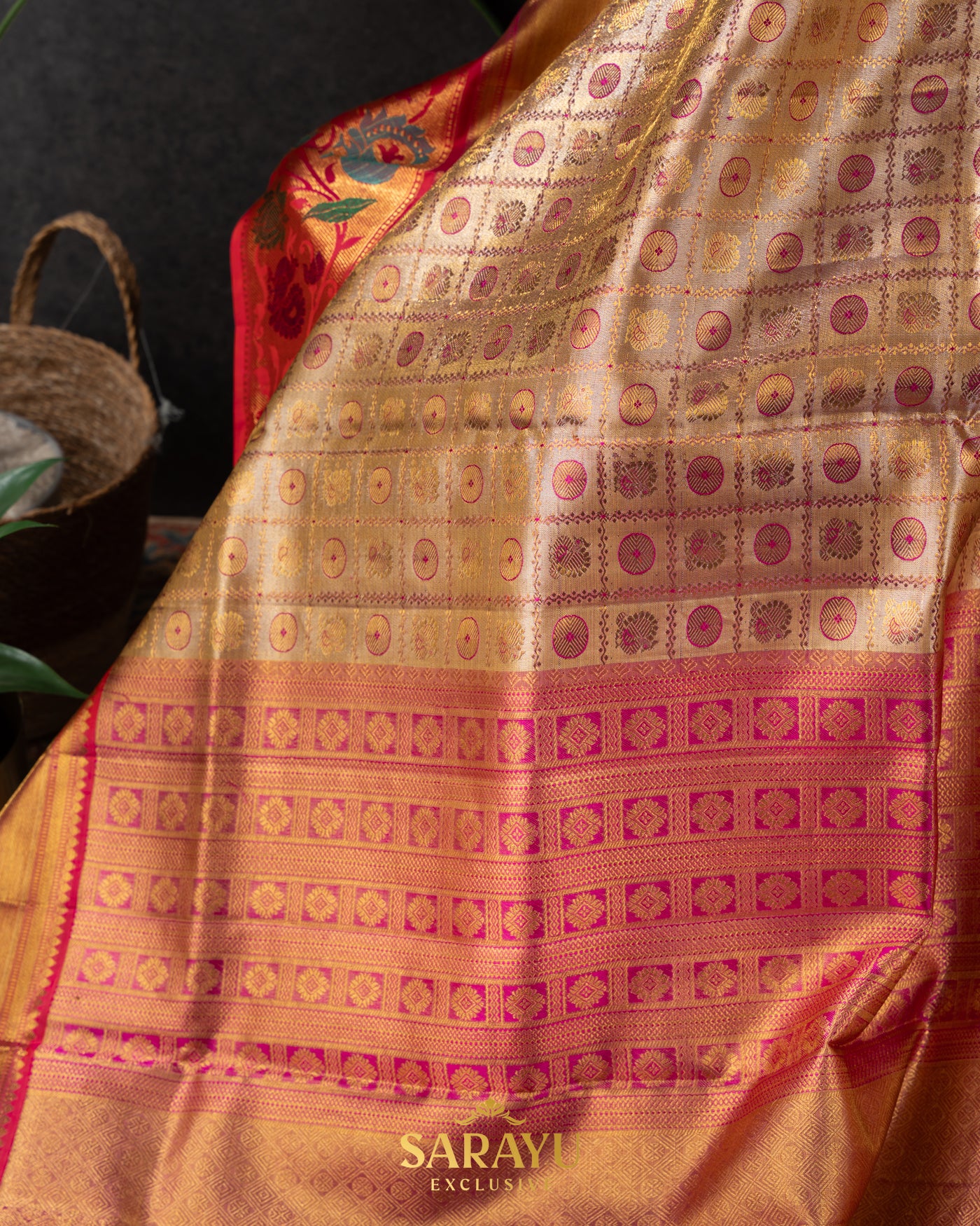 Sandlewood and Red CombinationExclusive Pure Kanchi Silk