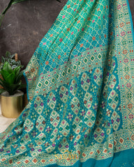 Sea Green and Blue Combination Pure Banarasi Georgette