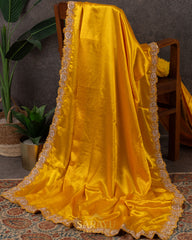 Yellow Italian German silk designer saree