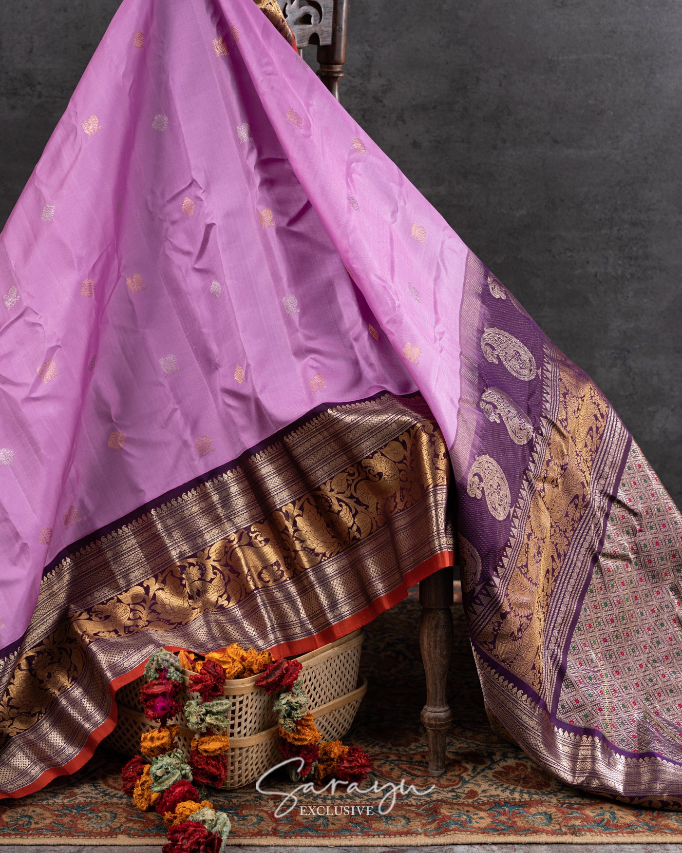 Old Rose Violet and Deep Wine Color Combination Double Weave Gadwal Pattu