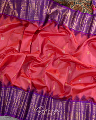 Deep Coral Pink and Violet Color Combination Double Weave Gadwal Pattu