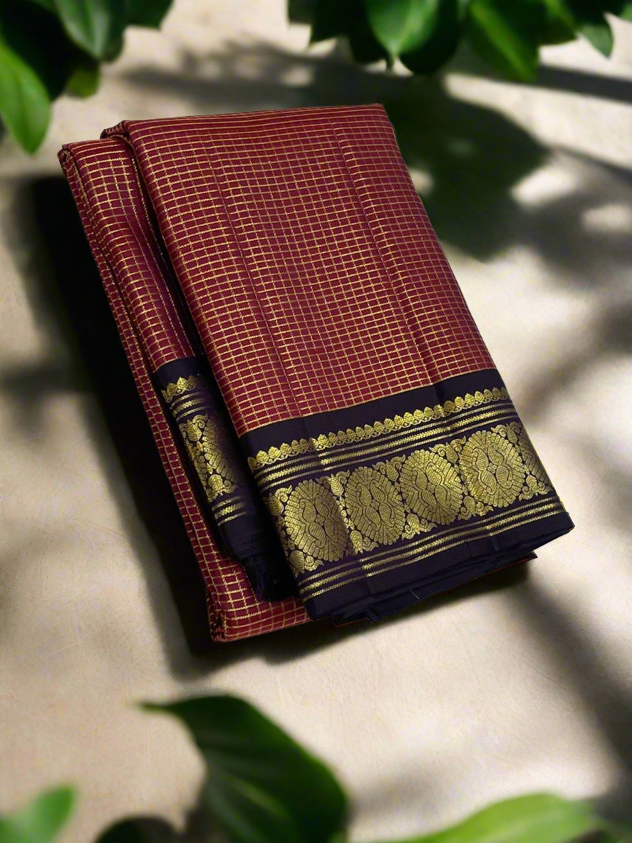 Red and Blue Space Border kanchi Pattu