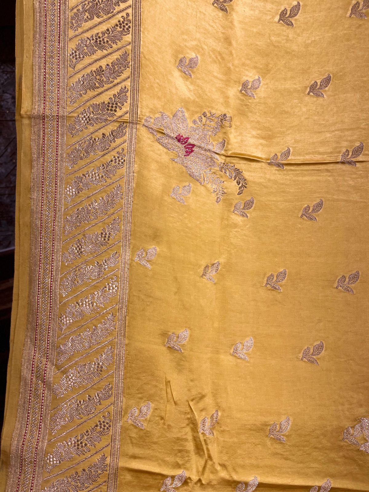 Mustard Yellow Banarasi Mashru Silk Saree