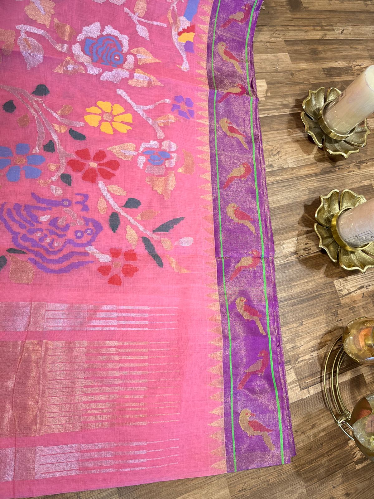 Pink and Purple Tissue Paithani Border