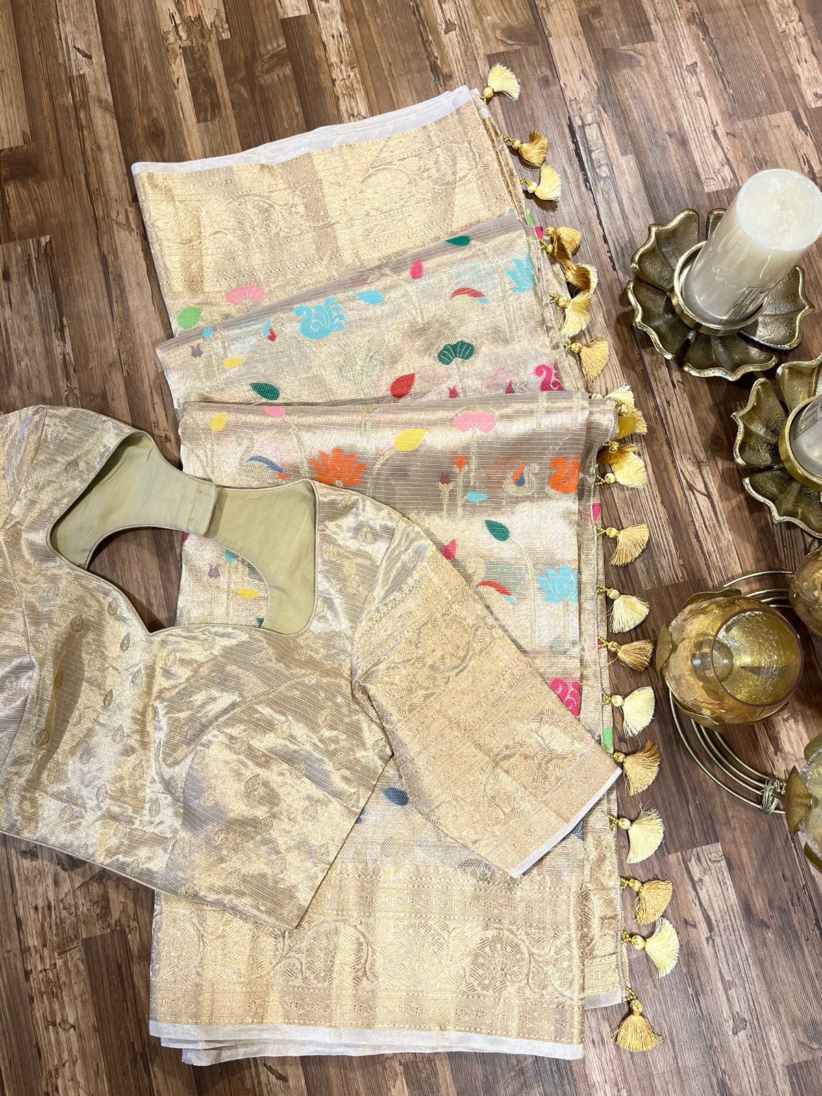 Beige Fancy Tissue Silk