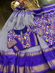 Deep ink blue and white Ikkat Silk