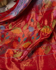 Soft Lavender And Red Pure Real Zari Exclusive Kota