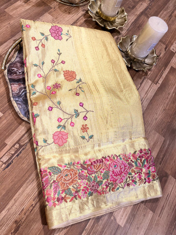 Kanchi tissue thread embroidery saree