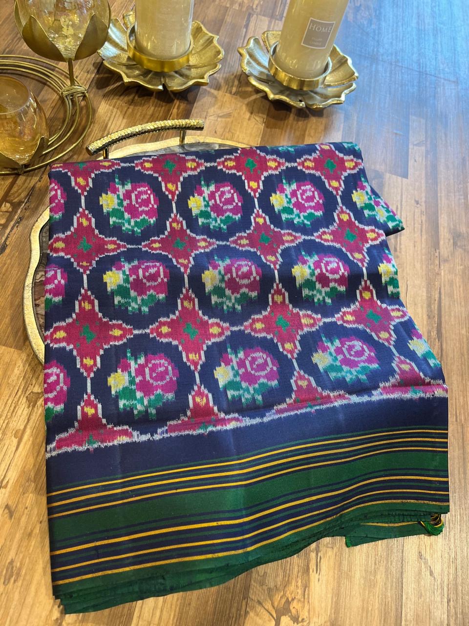 Navy Blue and Green Twill ikkat