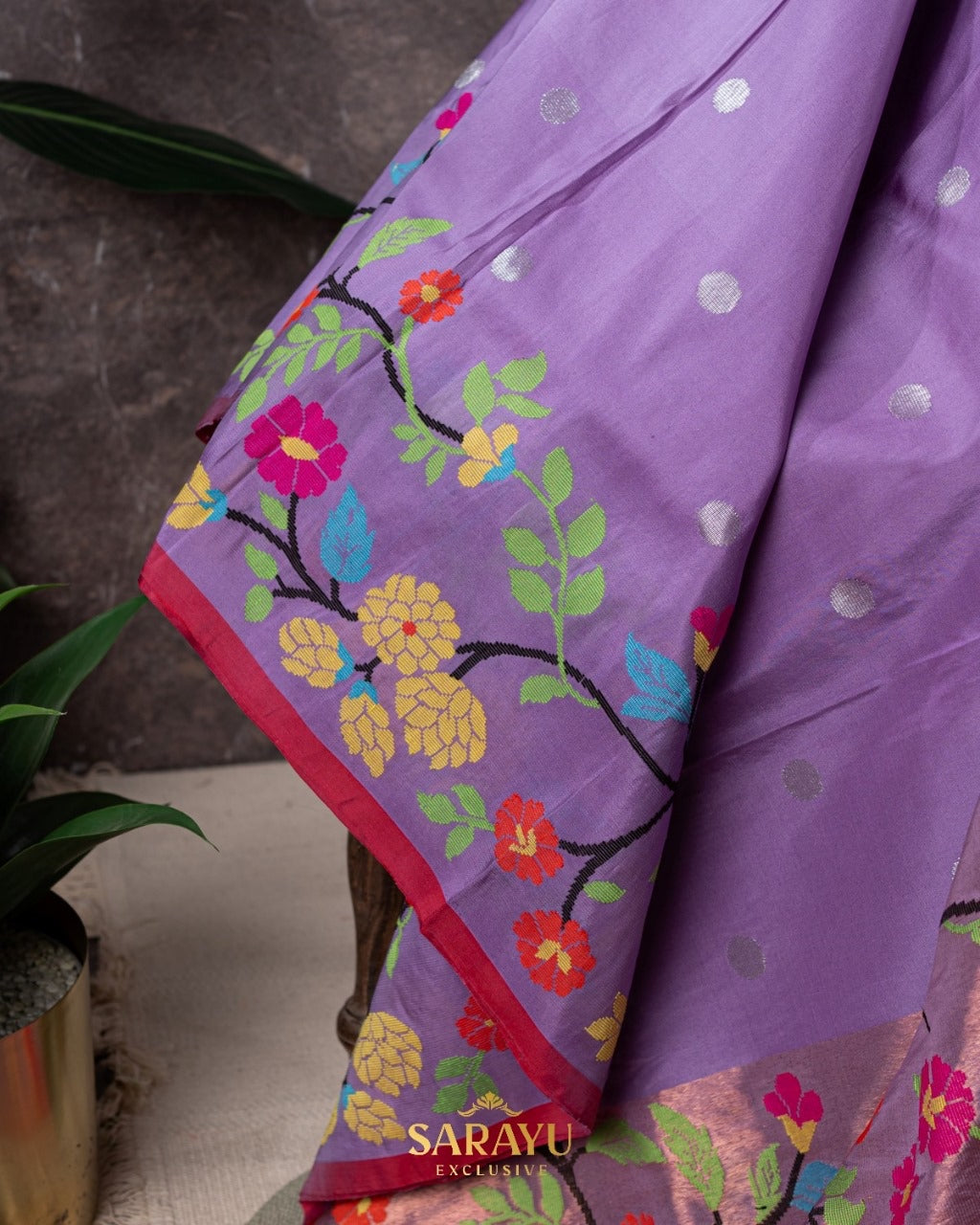 Lavender And Red Pure Real Zari Exclusive Kota