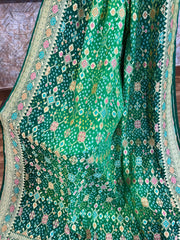 Double Shaded Green Banarasi Meenaweave Bandhini Georgette Saree