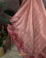 Light onion pink and Wine Combination Pure Banarasi Kora silk
