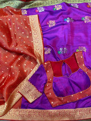 Red and Purple Combination Fancy Kota and Banaras Fusion