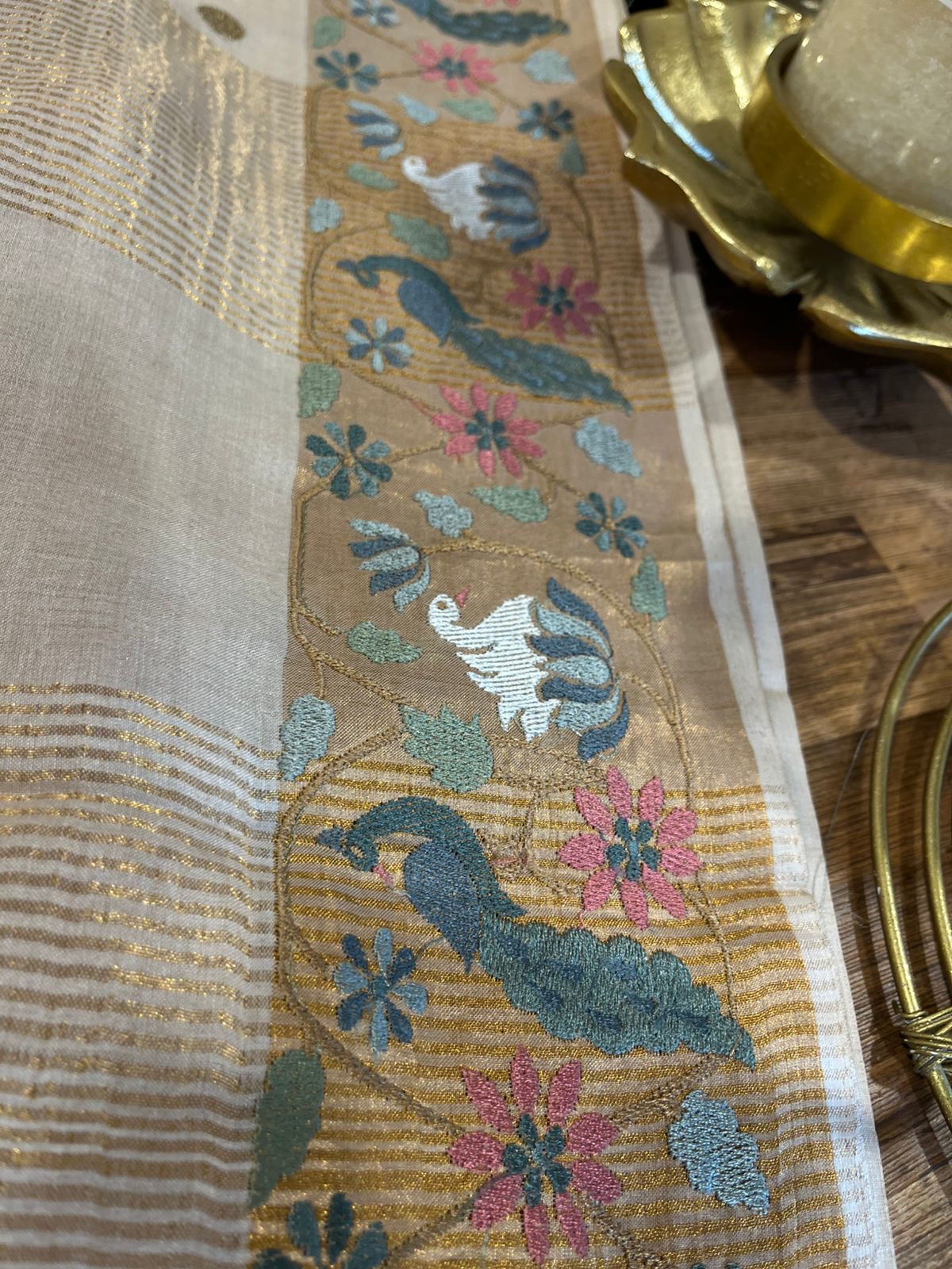 Cream Shade Pure Tussar Saree