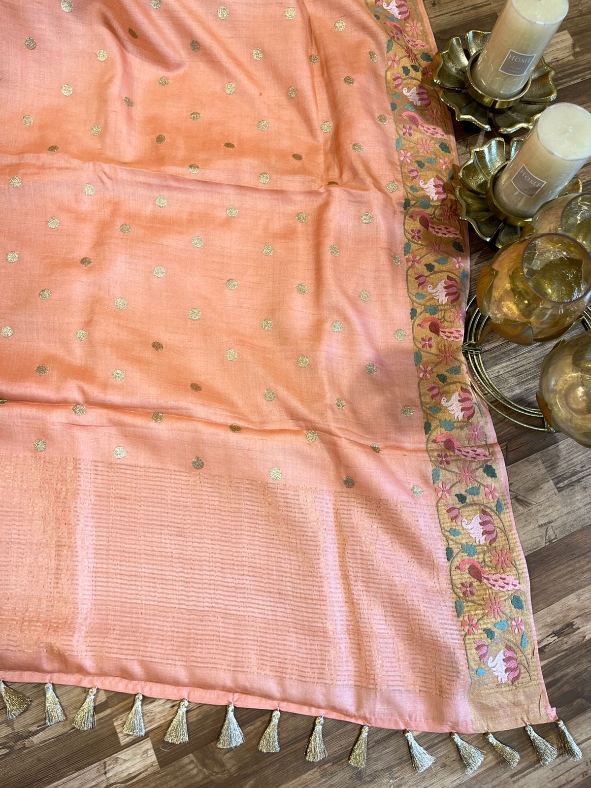 Peach Shade Pure Tussar Saree