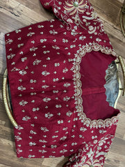 Deep Maroon Rawsilk Handworked Blouse