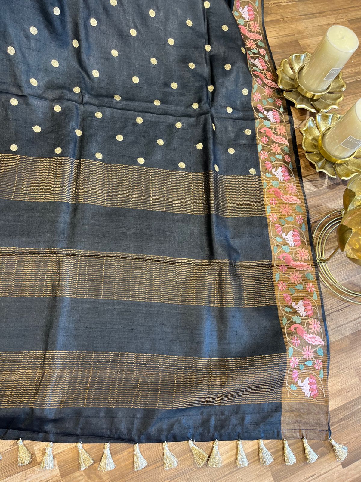 Black Shade Pure Tussar Saree