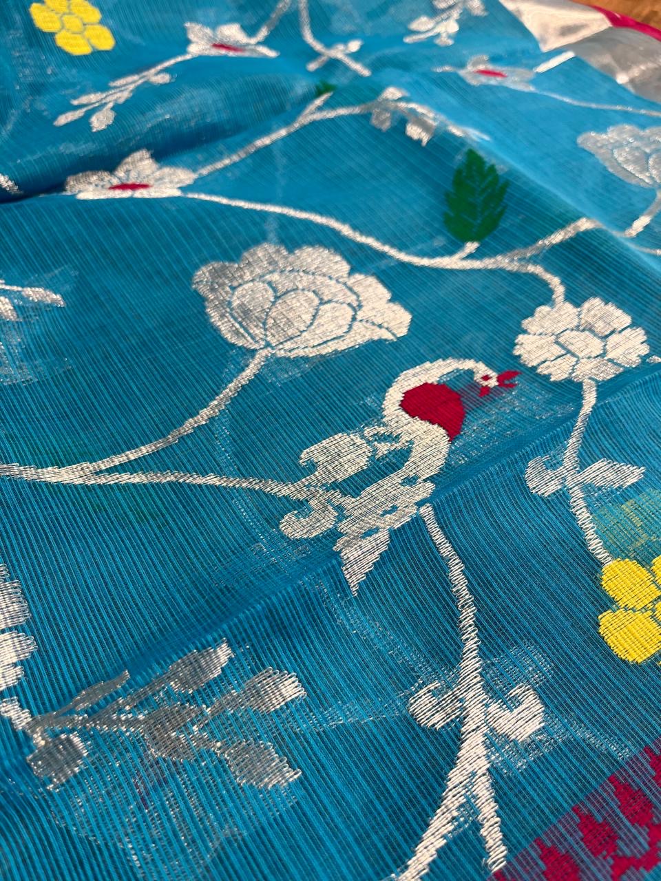 Designer All Over Jaal Pure Zari Kota Saree with Contrast Blouse