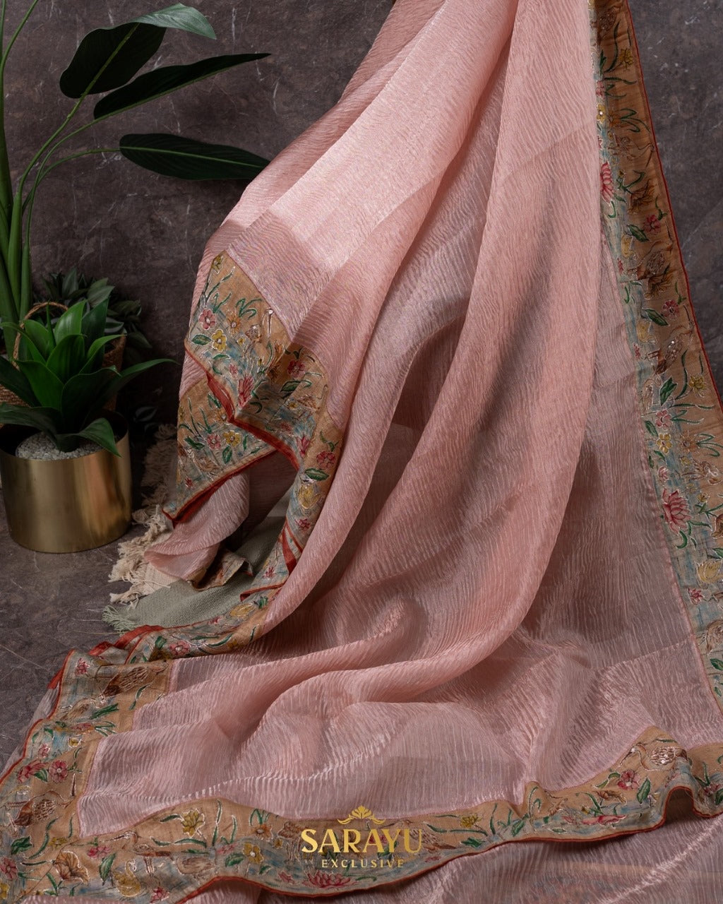 Soft Peach Crushed Pure Organza