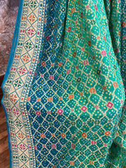 Double Shaded Sea Green Banarasi Bandhini Georgette