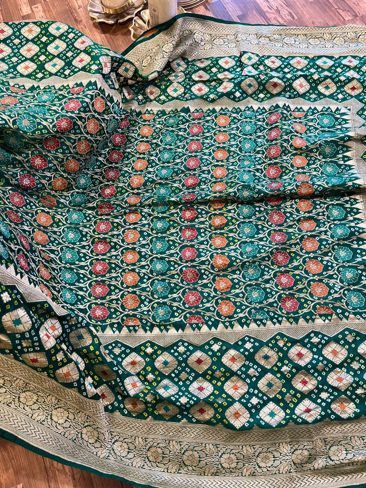 Emerald Green Banarasi Bandhini Georgette