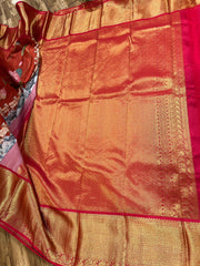 Brick Red Pichwai Digital Printed Kanchi Saree