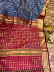 Slate Grey Checkered Ikkat Pattu