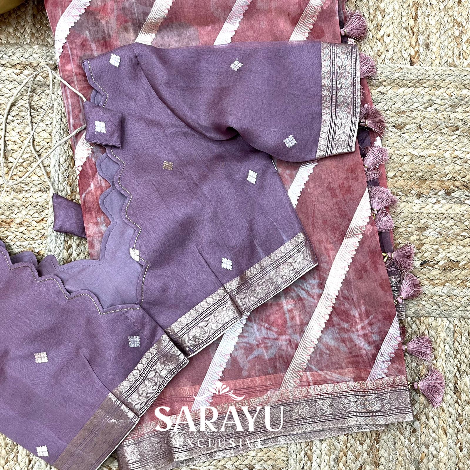 Mauve Handwoven Organza Pure Silks