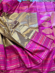 Mahendi Green and Magenta Pink Kanchi Pattu