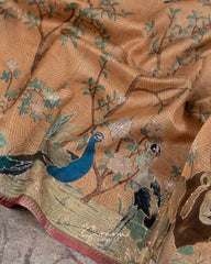 Beige and Biscuit Mix Shade  Designer Pure Tussar Silk