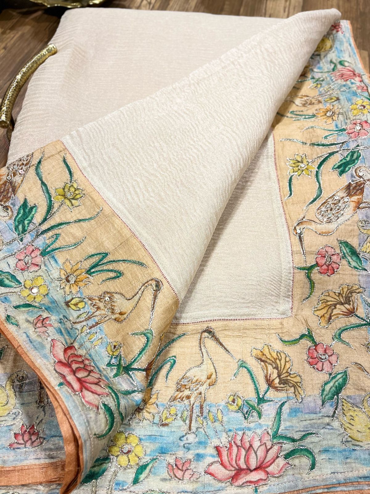 Cream Crushed Tissue Designer Organza