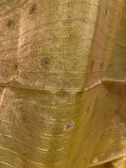 Lime Green and Sea Blue Chanderi Pure Silk