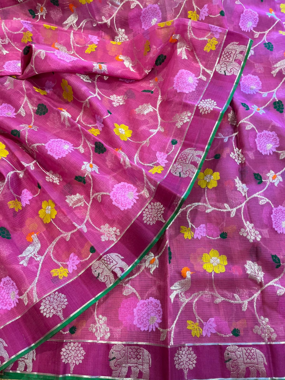 Designer All Over Jaal Pure Zari Kota Saree with Contrast Blouse