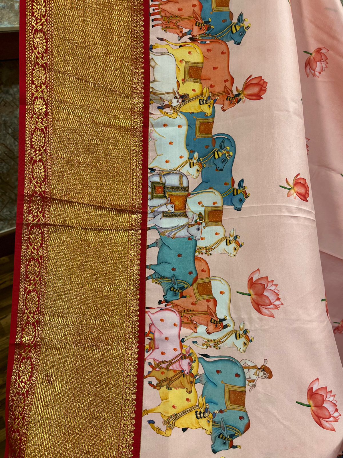 Baby Pink Pure Kanchi Digital Silk
